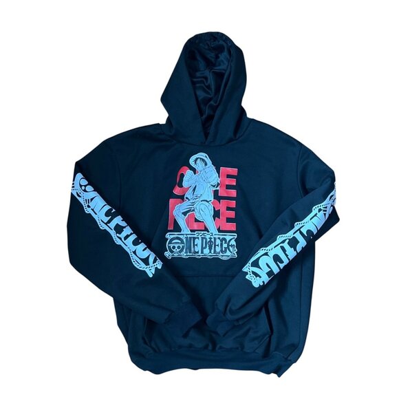 One Piece Black Hoodie Anime Luffy Graphic Pullover Sweatshirt Unisex Fit Cotton - Picture 1 of 4